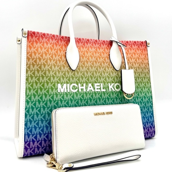 Michael Kors Mirella Medium Logo Tote Bag & Matching Continental Wallet Rainbow - Picture 3 of 12